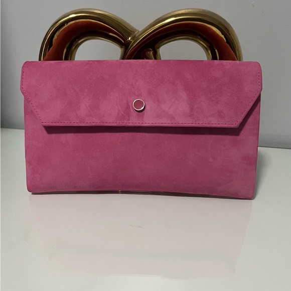 LK Bennett Pink Suede Clutch with Chain Strap